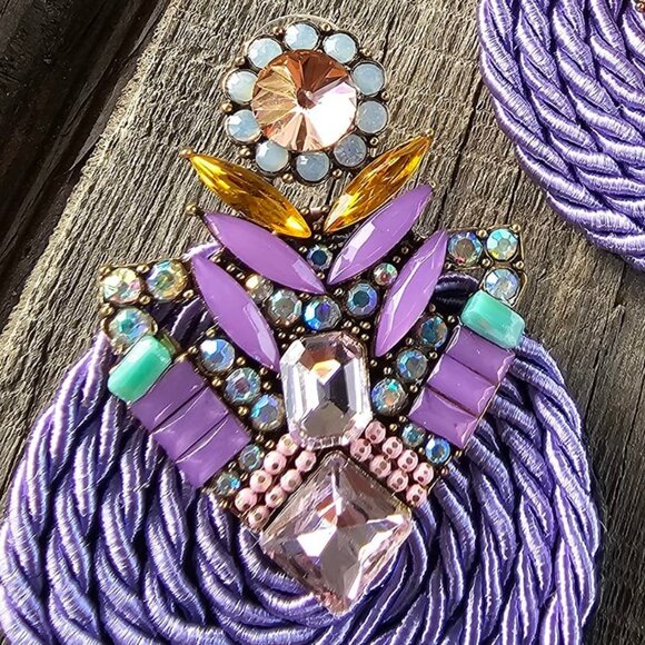 Rhinestone Drop Earrings Fashion Statement Purple Studs Women's Wicker Jewelry - Picture 4 of 4